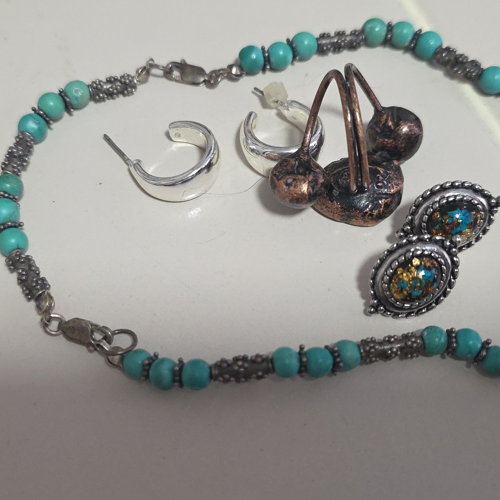 Set 9.40 Sterling Hallmarked Earrings And Artisan Wear 2 Ways Necklace x4 - Picture 9 of 17